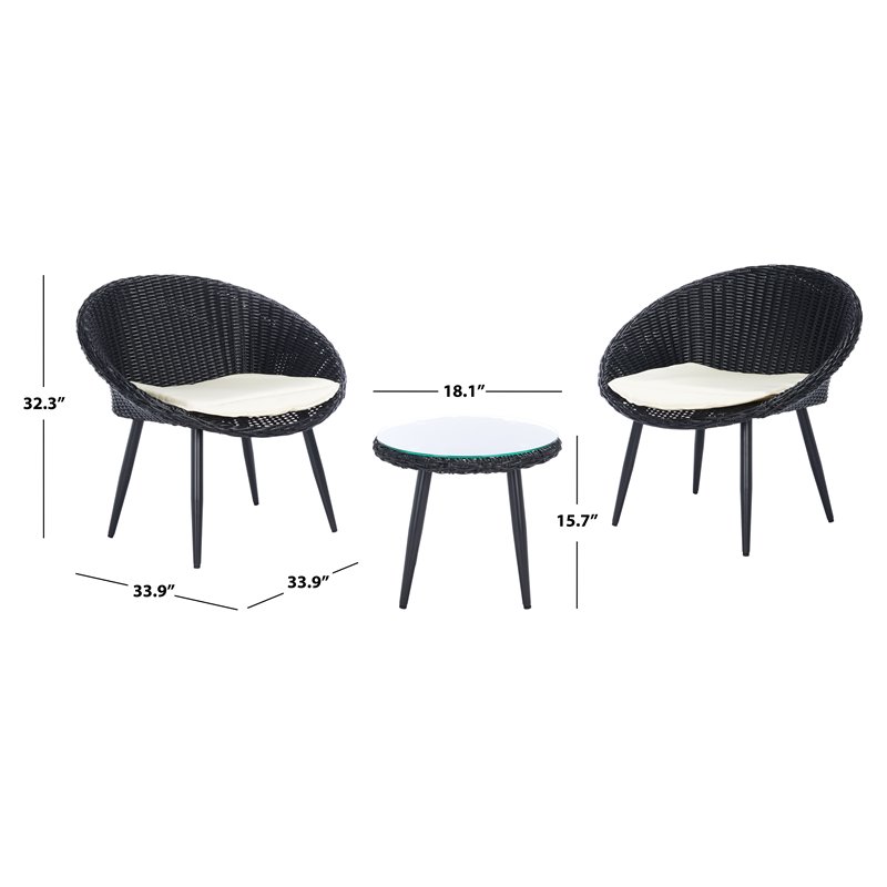 Safavieh Merami 3-Piece Rattan/Steel Lounger Set in Black/Beige
