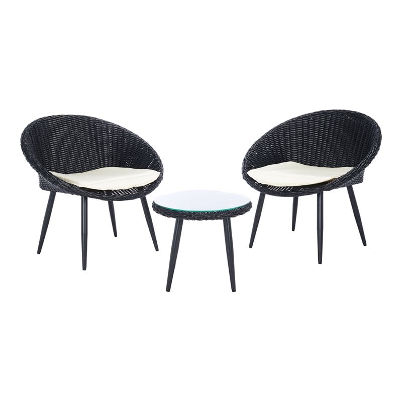 Safavieh Merami 3-Piece Rattan/Steel Lounger Set in Black/Beige