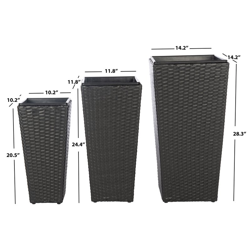 Safavieh Lendson 3-Piece Polyester and PE Rattan Flower Pot Set in Black