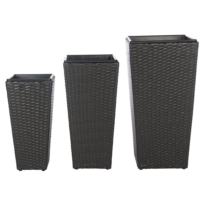 Safavieh Lendson 3-Piece Polyester and PE Rattan Flower Pot Set in Black