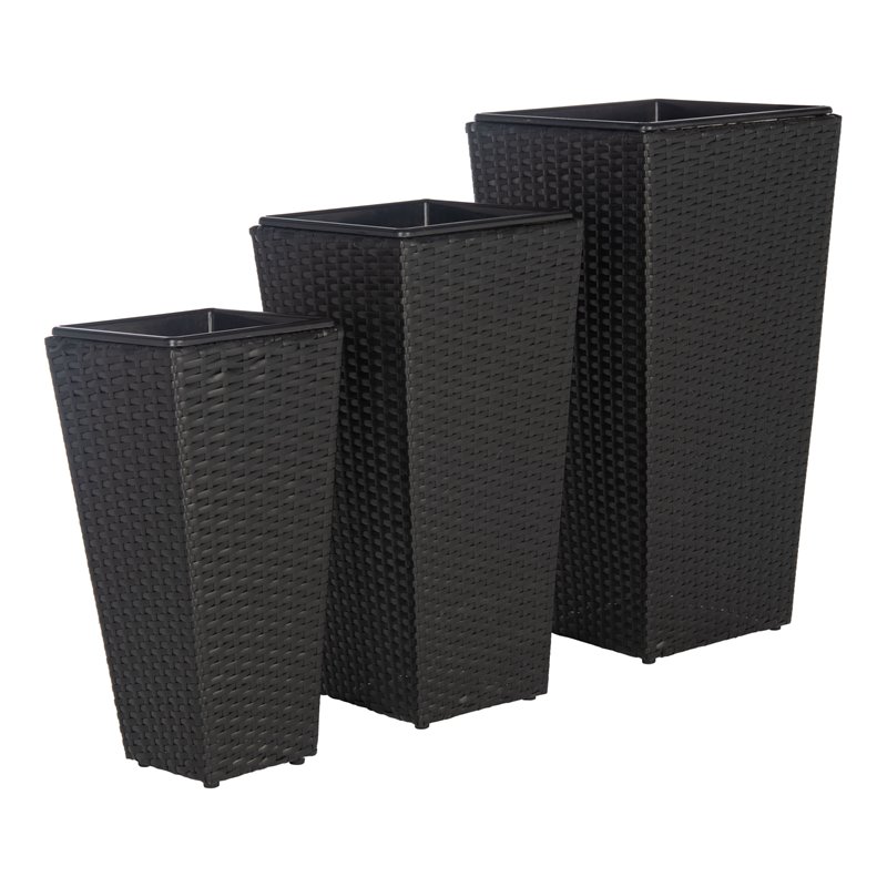 Safavieh Lendson 3-Piece Polyester and PE Rattan Flower Pot Set in Black