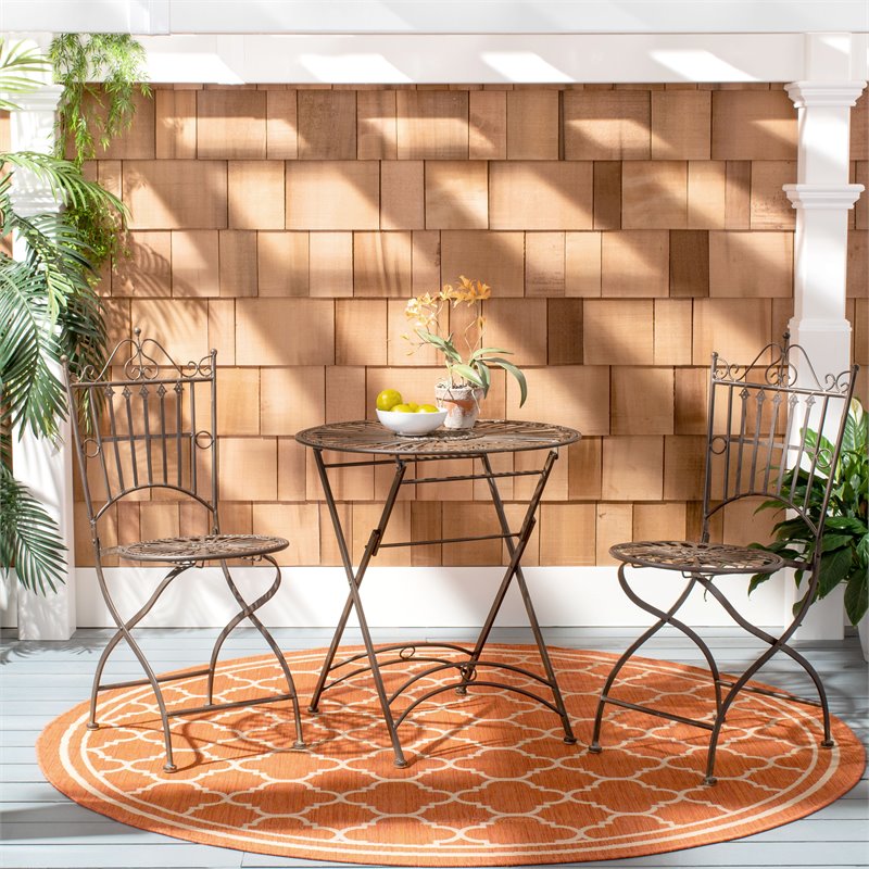 Safavieh Belen Metal Outdoor Bistro Set w/ One Table & Two Chairs in Black Rust