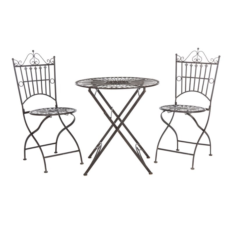 Safavieh Belen Metal Outdoor Bistro Set w/ One Table & Two Chairs in Black Rust