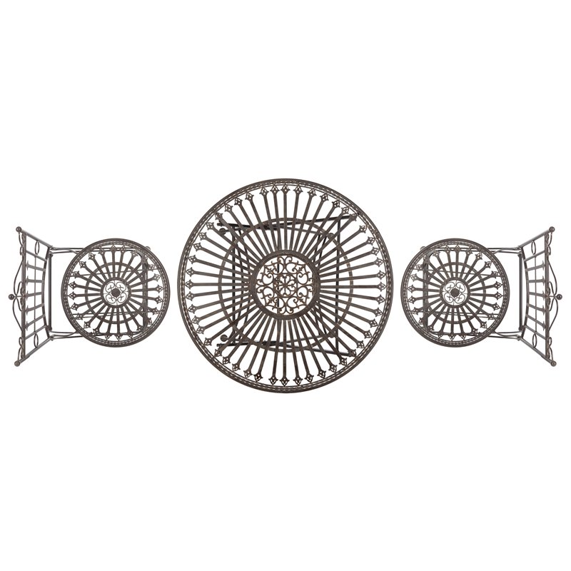 Safavieh Belen Metal Outdoor Bistro Set w/ One Table & Two Chairs in Black Rust