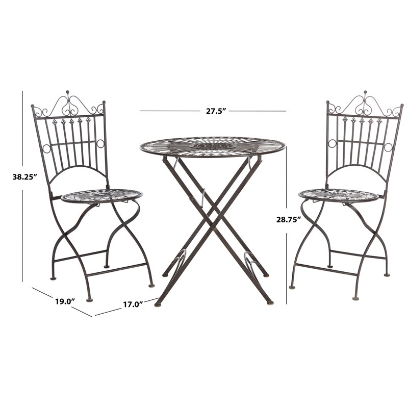 Safavieh Belen Metal Outdoor Bistro Set w/ One Table & Two Chairs in Black Rust