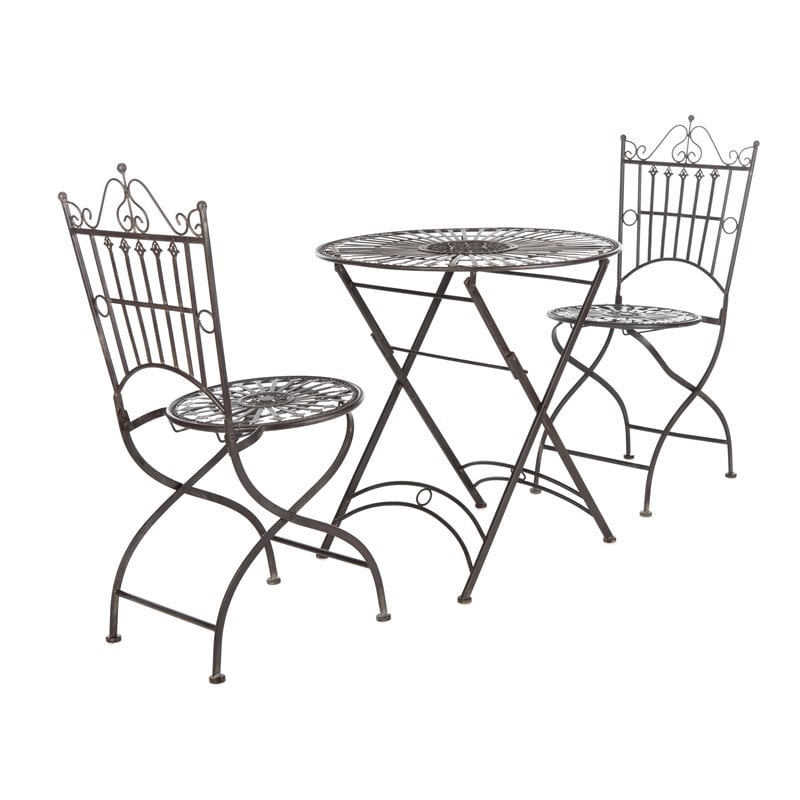 Safavieh Belen Metal Outdoor Bistro Set w/ One Table & Two Chairs in Black Rust