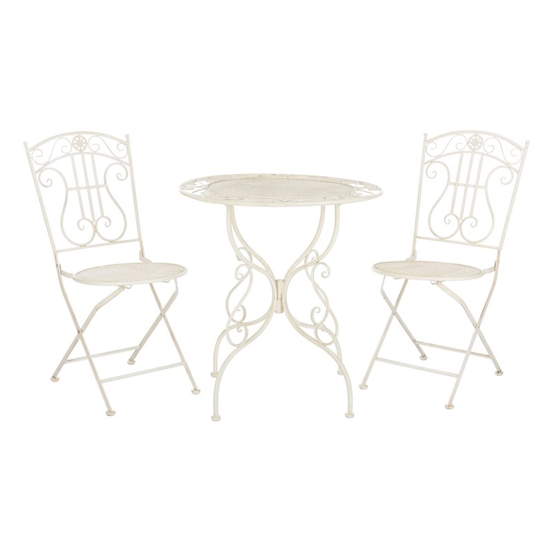 Safavieh Semly 3-Piece Metal Outdoor Bistro Setting in Pearl White