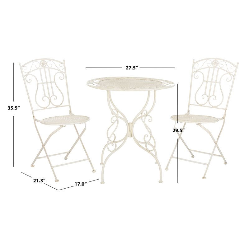 Safavieh Semly 3-Piece Metal Outdoor Bistro Setting in Pearl White