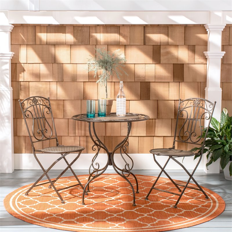 Safavieh Semly 3-Piece Metal Outdoor Bistro Setting in Unearthed Rust Brown