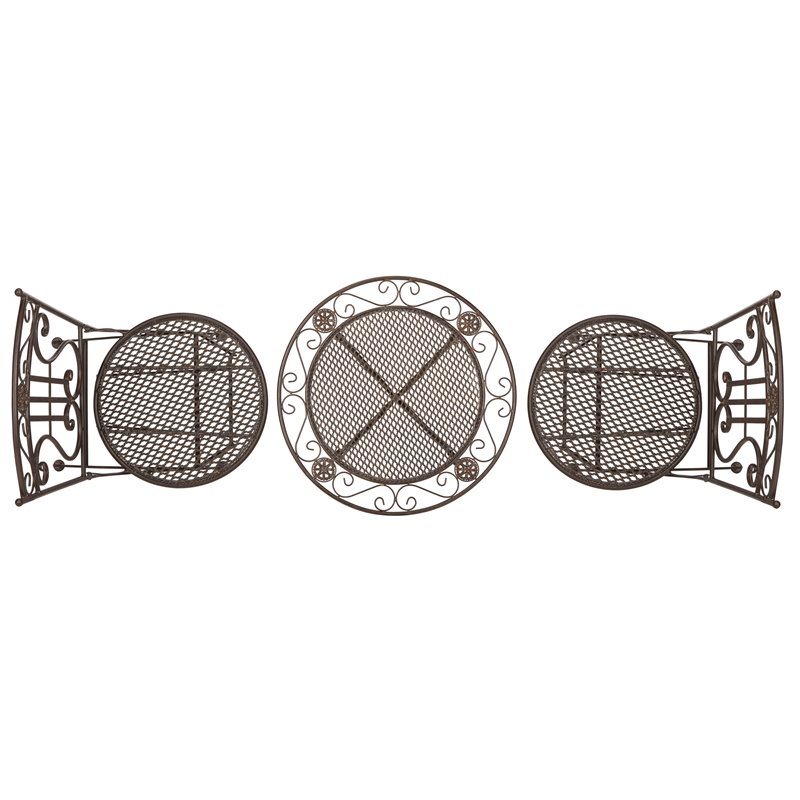 Safavieh Semly 3-Piece Metal Outdoor Bistro Setting in Unearthed Rust Brown