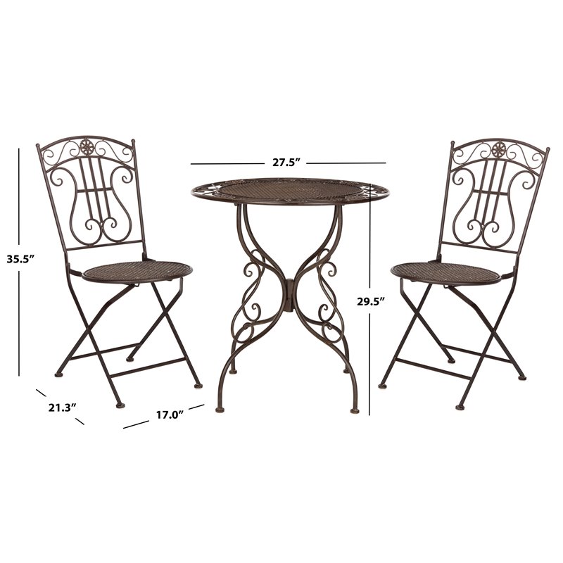 Safavieh Semly 3-Piece Metal Outdoor Bistro Setting in Unearthed Rust Brown
