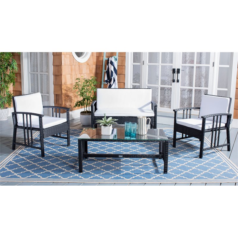 Safavieh Reslor 4-Piece Polyester Fabric/Foam Living Set in Black/White Cushion