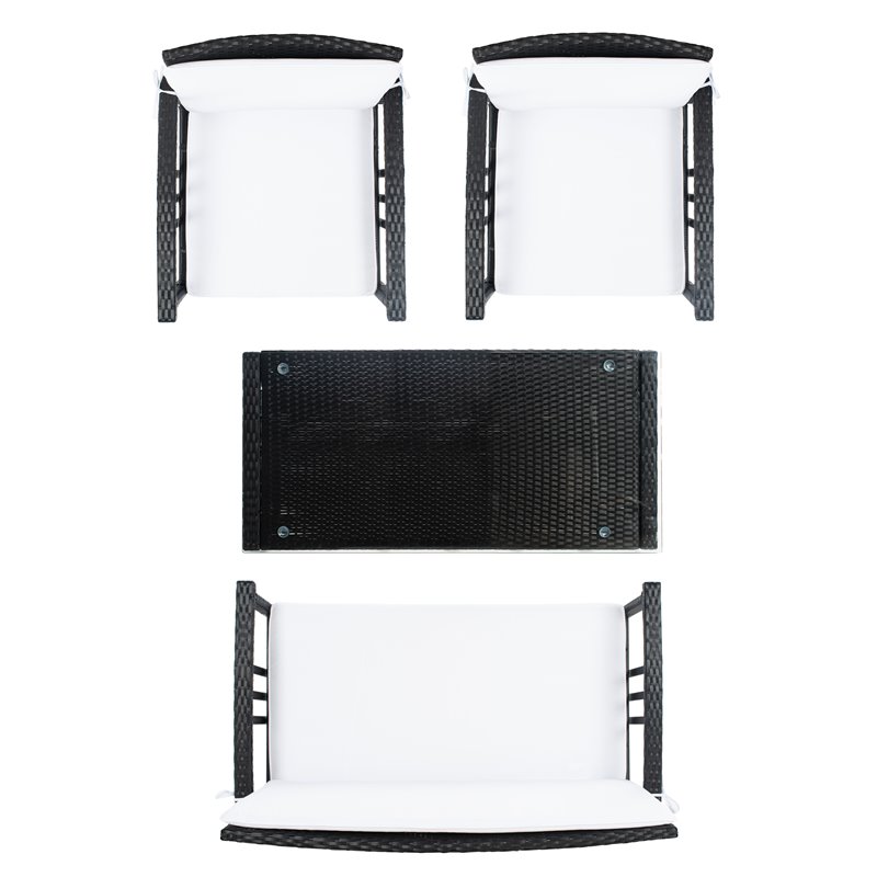 Safavieh Reslor 4-Piece Polyester Fabric/Foam Living Set in Black/White Cushion