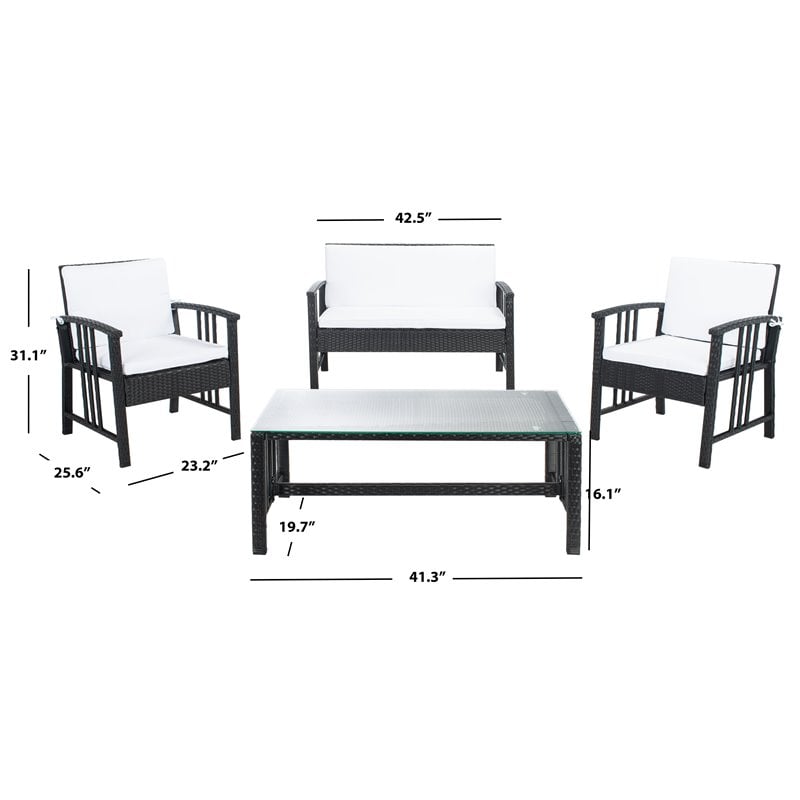 Safavieh Reslor 4-Piece Polyester Fabric/Foam Living Set in Black/White Cushion