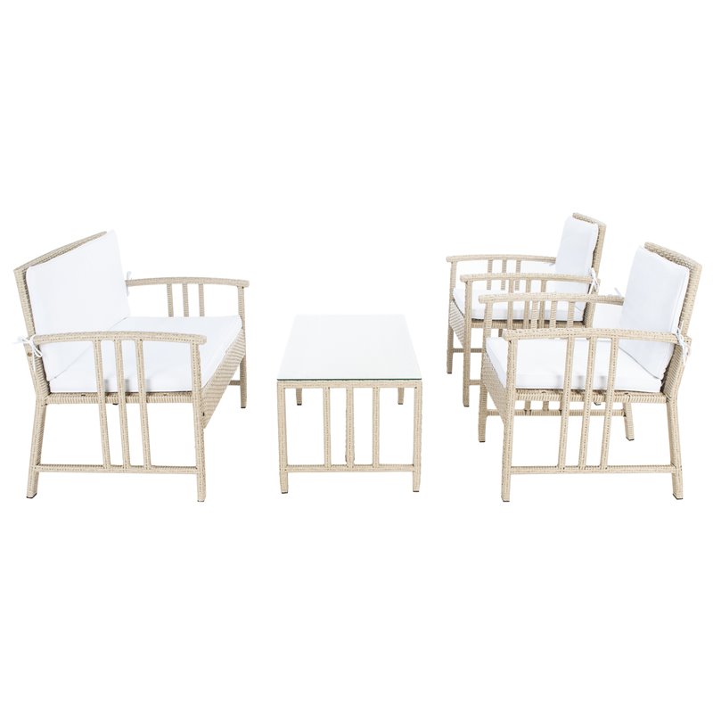 Safavieh Reslor 4-Piece Polyester Fabric/Foam Living Set in Beige/White Cushion