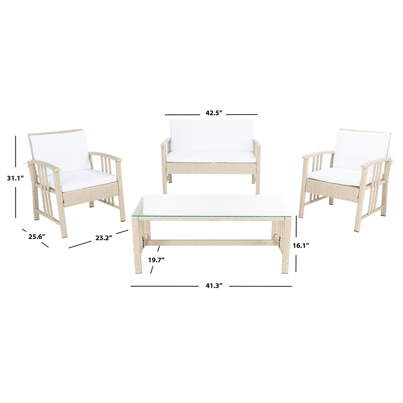 Safavieh Reslor 4-Piece Polyester Fabric/Foam Living Set in Beige/White Cushion