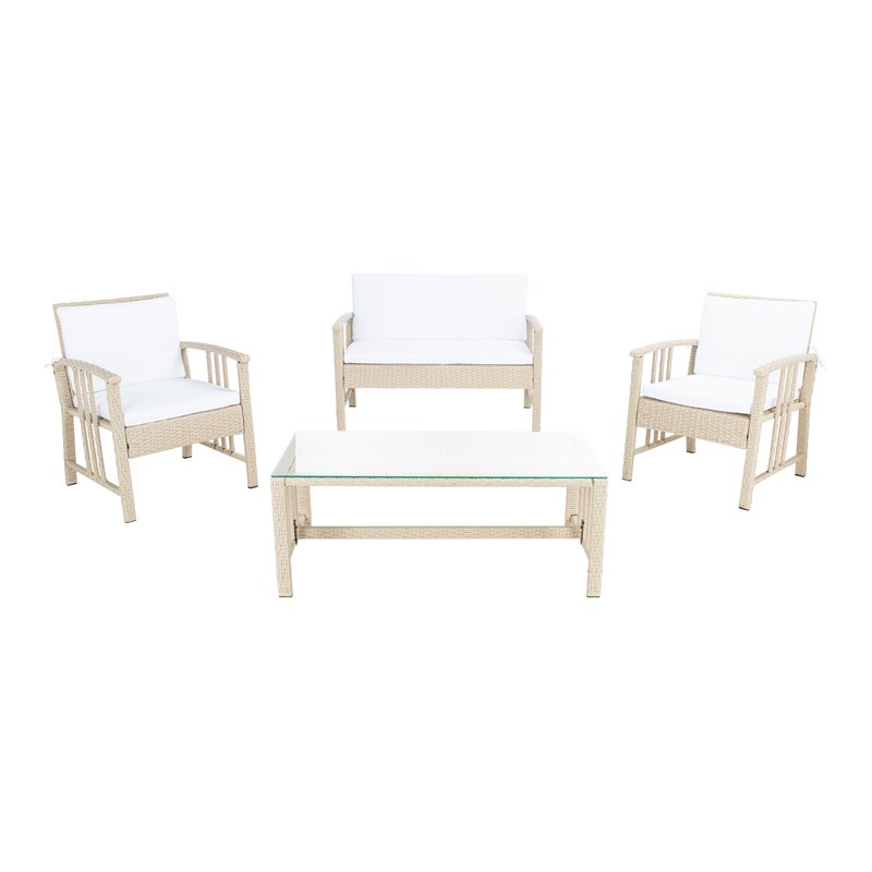 Safavieh Reslor 4-Piece Polyester Fabric/Foam Living Set in Beige/White Cushion