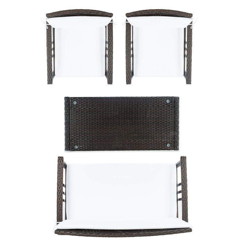 Safavieh Reslor 4-Piece Polyester Fabric/Foam Living Set in Brown/White Cushion