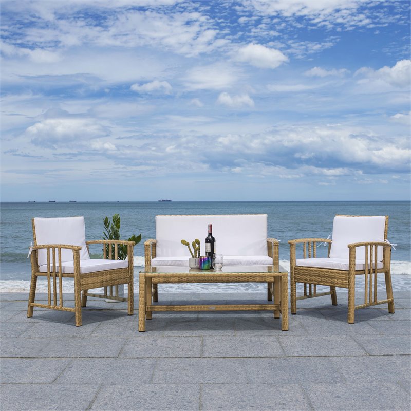 Safavieh Reslor 4-Piece Fabric/Foam Living Set in Natural/White Cushion