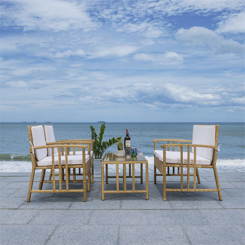 Safavieh Reslor 4-Piece Fabric/Foam Living Set in Natural/White Cushion