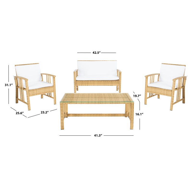 Safavieh Reslor 4-Piece Fabric/Foam Living Set in Natural/White Cushion