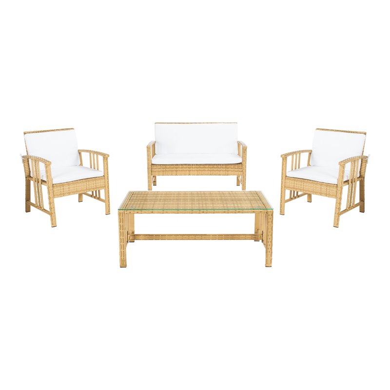 Safavieh Reslor 4-Piece Fabric/Foam Living Set in Natural/White Cushion