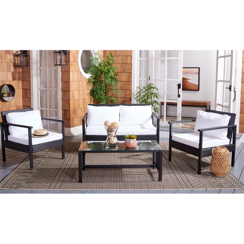 Safavieh Garnen 4-Piece Polyester Fabric/Foam Living Set in Black/White Cushion