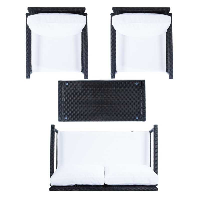 Safavieh Garnen 4-Piece Polyester Fabric/Foam Living Set in Black/White Cushion