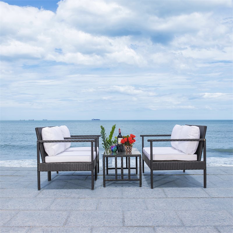 Safavieh Garnen 4-Piece Polyester Fabric/Foam Living Set in Black/White Cushion