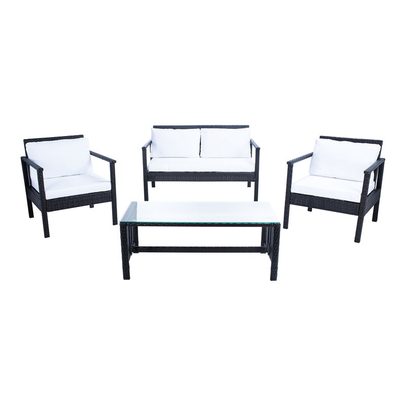 Safavieh Garnen 4-Piece Polyester Fabric/Foam Living Set in Black/White Cushion