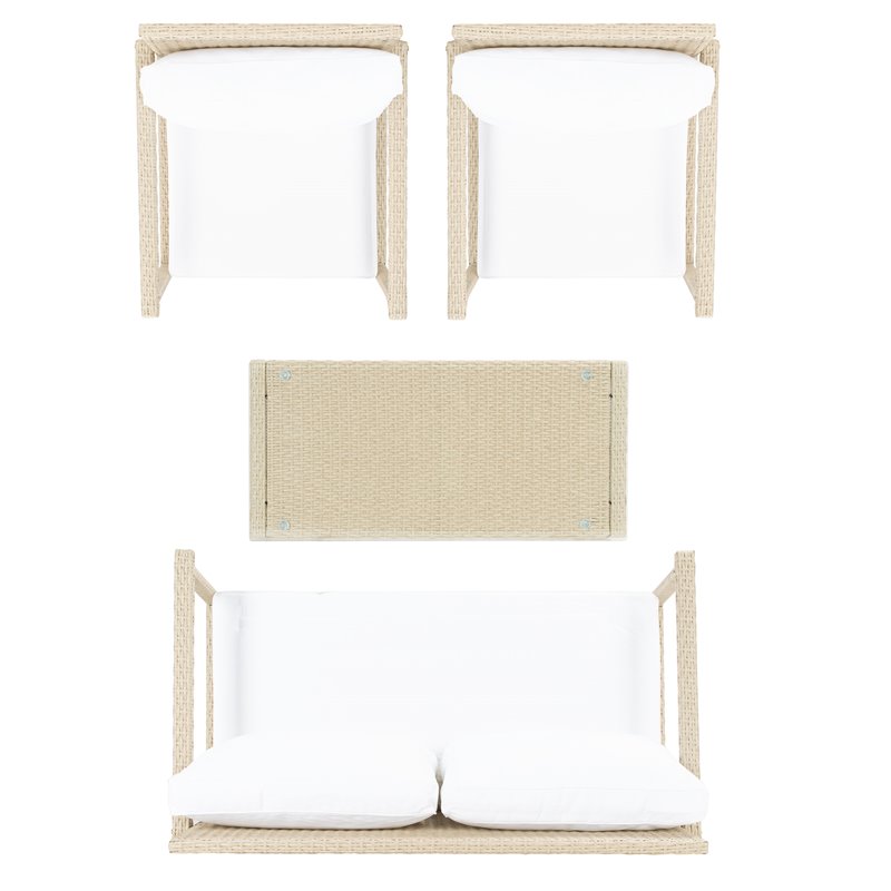Safavieh Garnen 4-Piece Polyester Fabric/Foam Living Set in Beige/White Cushion