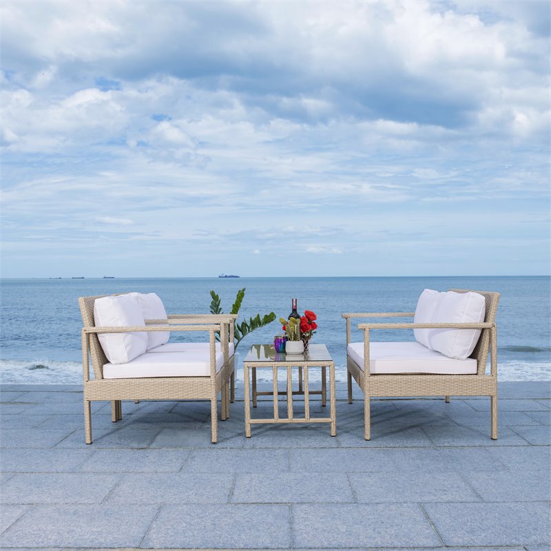 Safavieh Garnen 4-Piece Polyester Fabric/Foam Living Set in Beige/White Cushion