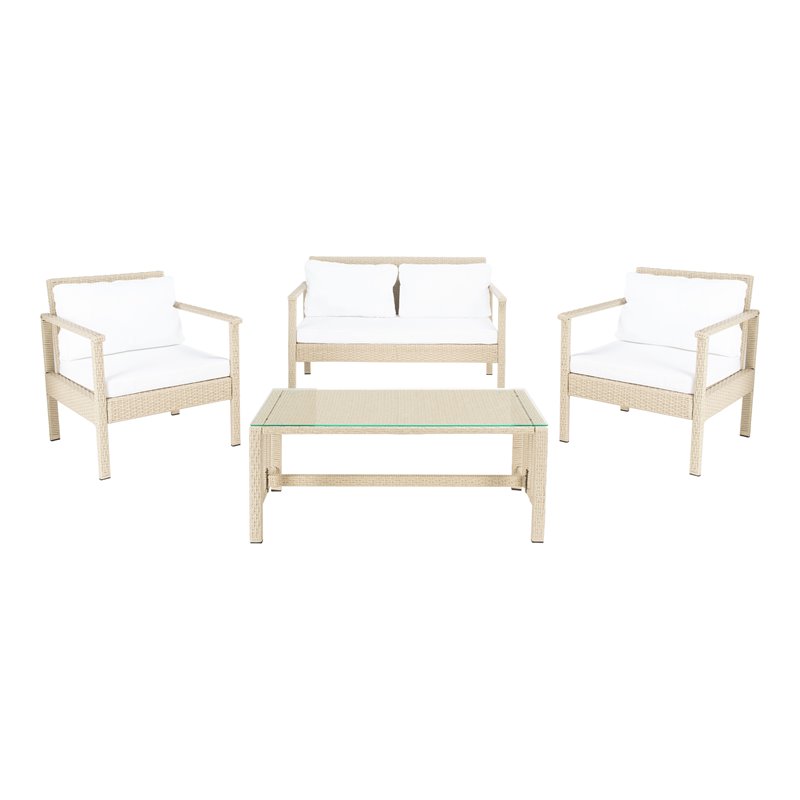 Safavieh Garnen 4-Piece Polyester Fabric/Foam Living Set in Beige/White Cushion
