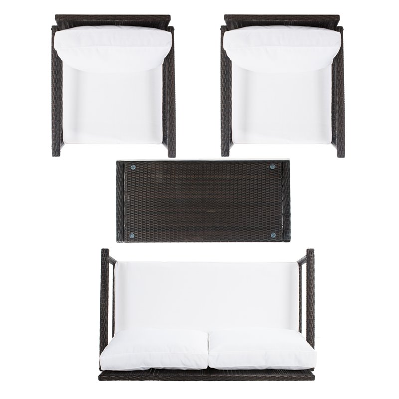 Safavieh Garnen 4-Piece Polyester Fabric/Foam Living Set in Brown/White Cushion