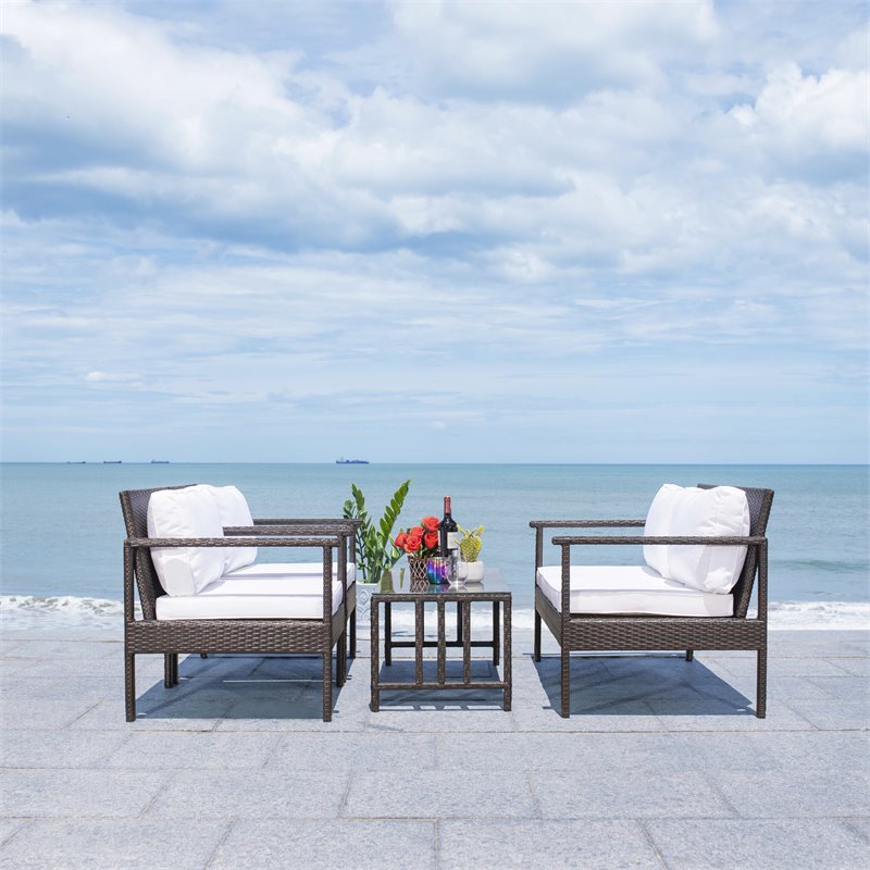 Safavieh Garnen 4-Piece Polyester Fabric/Foam Living Set in Brown/White Cushion