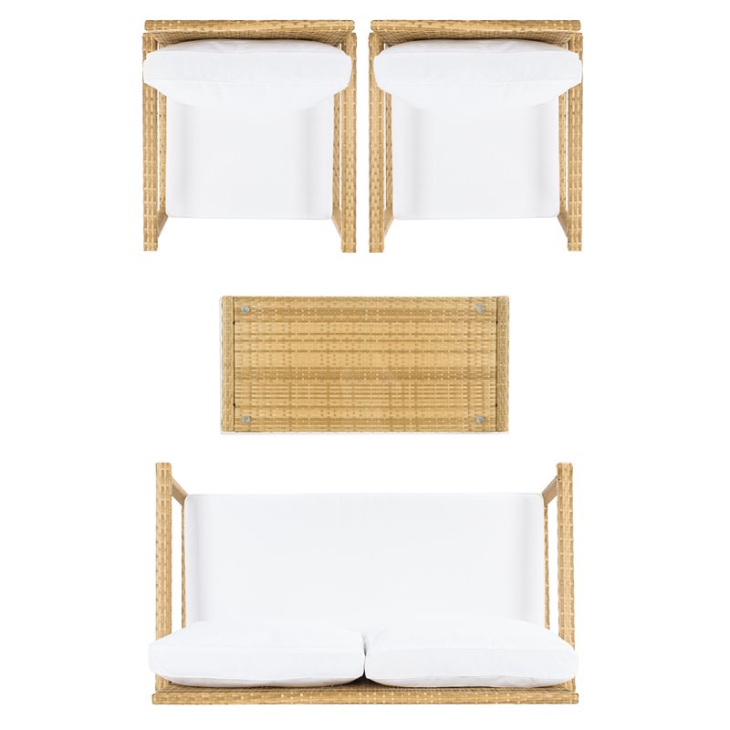 Safavieh Garnen 4-Piece Polyester Fabric Living Set in Natural/White Cushion