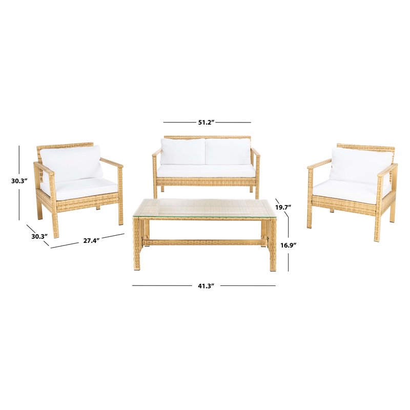 Safavieh Garnen 4-Piece Polyester Fabric Living Set in Natural/White Cushion