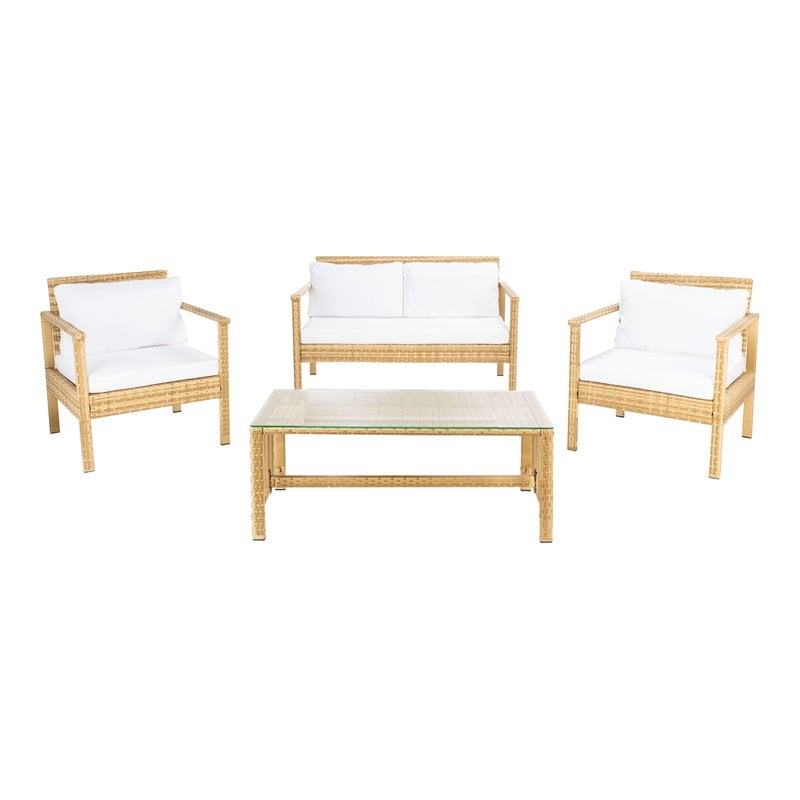Safavieh Garnen 4-Piece Polyester Fabric Living Set in Natural/White Cushion