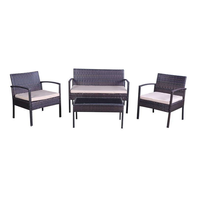 Safavieh Mattia 4-Piece Wood Outdoor Lounge Set in Brown and Beige