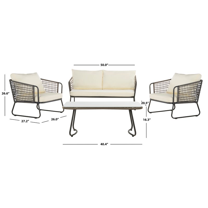 Safavieh Benjin 4-Piece Rattan/Polyester Outdoor Living Set in Gray/White