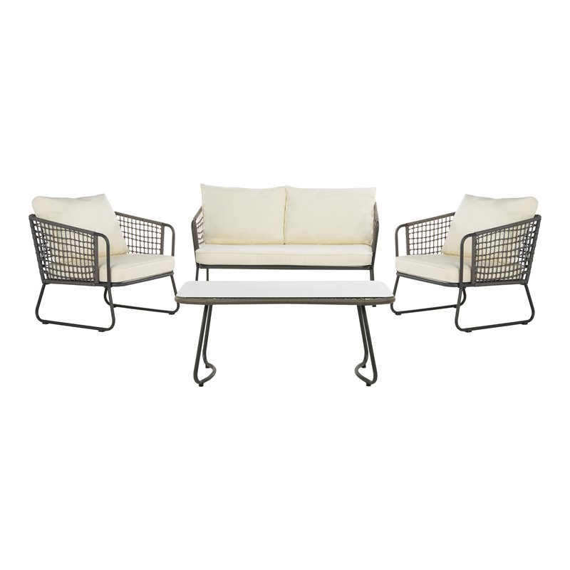 Safavieh Benjin 4-Piece Rattan/Polyester Outdoor Living Set in Gray/White