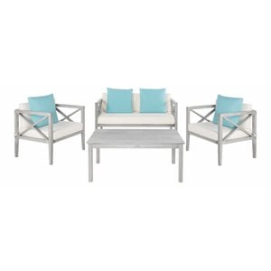Safavieh Nunzio 4-Piece Eucalyptus Wood Outdoor Set in Gray and Beige
