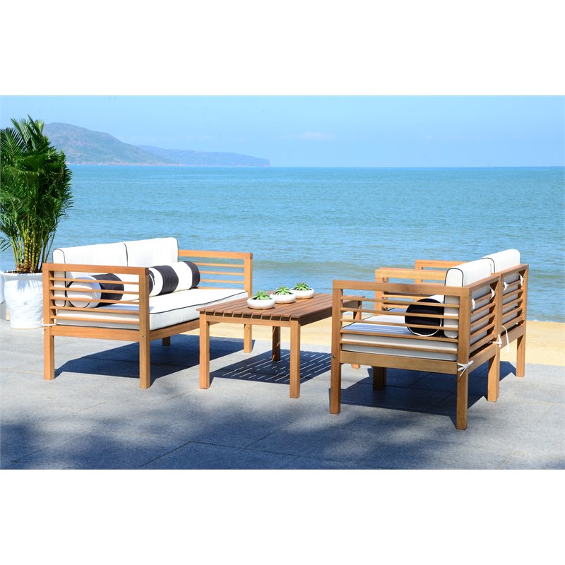 Safavieh Alda 4-Piece Eucalyptus Wood Outdoor Set in Teak Brown and Beige