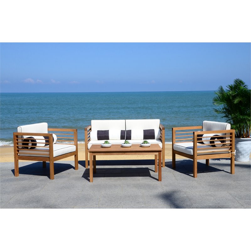 Safavieh Alda 4-Piece Eucalyptus Wood Outdoor Set in Teak Brown and Beige