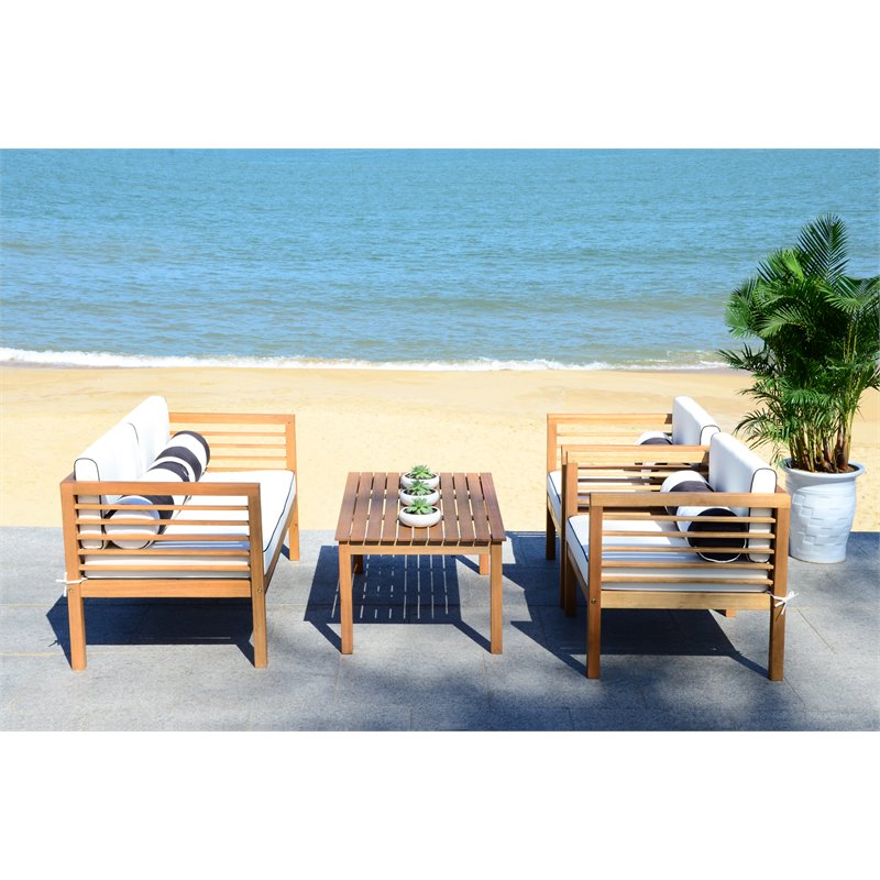 Safavieh Alda 4-Piece Eucalyptus Wood Outdoor Set in Teak Brown and Beige