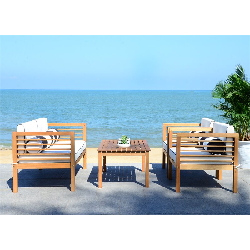 Safavieh Alda 4-Piece Eucalyptus Wood Outdoor Set in Teak Brown and Beige