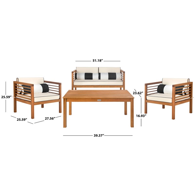 Safavieh Alda 4-Piece Eucalyptus Wood Outdoor Set in Teak Brown and Beige