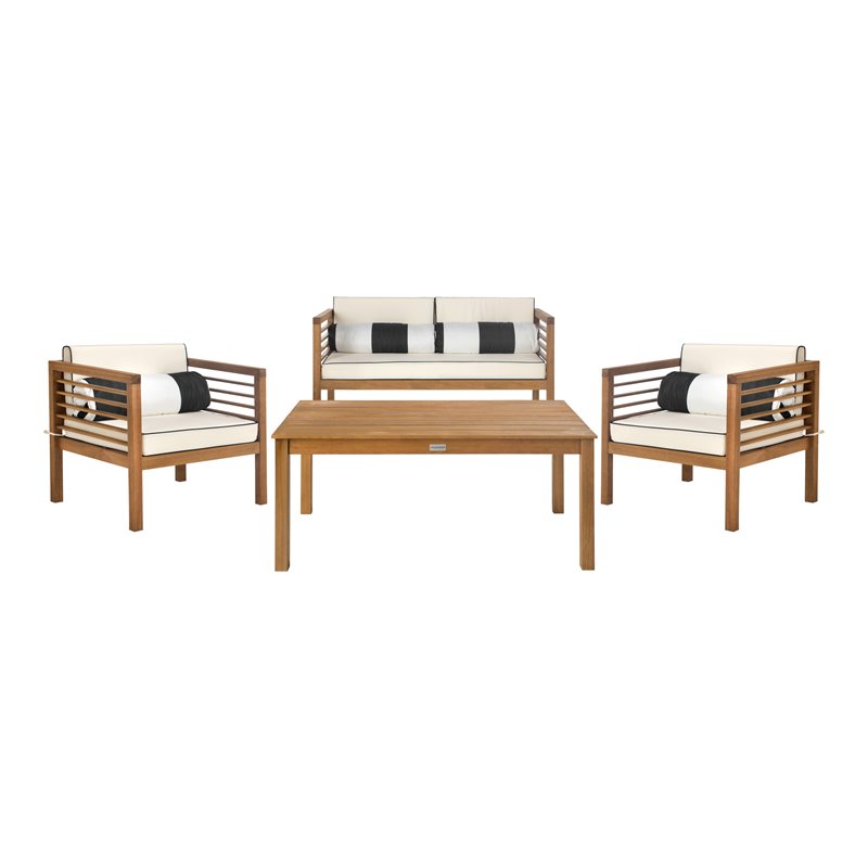 Safavieh Alda 4-Piece Eucalyptus Wood Outdoor Set in Teak Brown and Beige