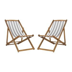 Safavieh Loren Eucalyptus Wood Outdoor Sling Chair in Gray and White (Set of 2)