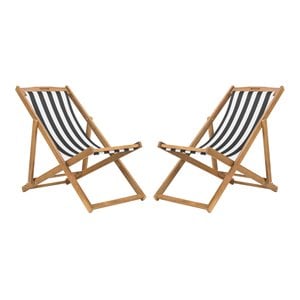 Safavieh Loren Eucalyptus Wood Outdoor Sling Chair in Black/White (Set of 2)